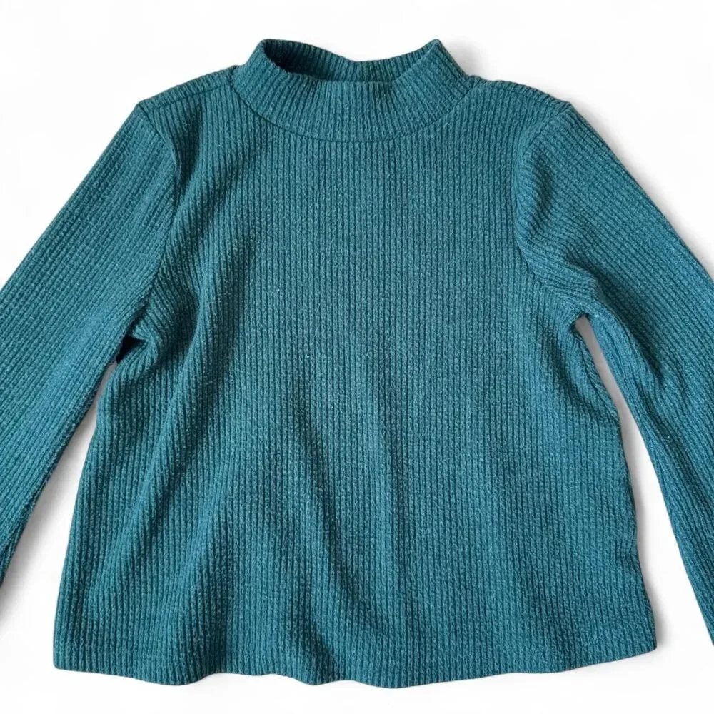 Old Navy Girls Teal Ribbed Mock Neck Long Sleeve Top Size 8